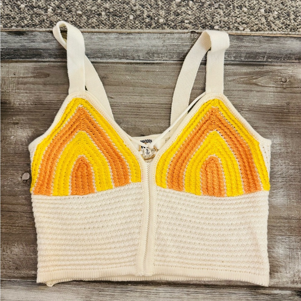 Madden NYC crochet cropped tank top, gold hardware, size S